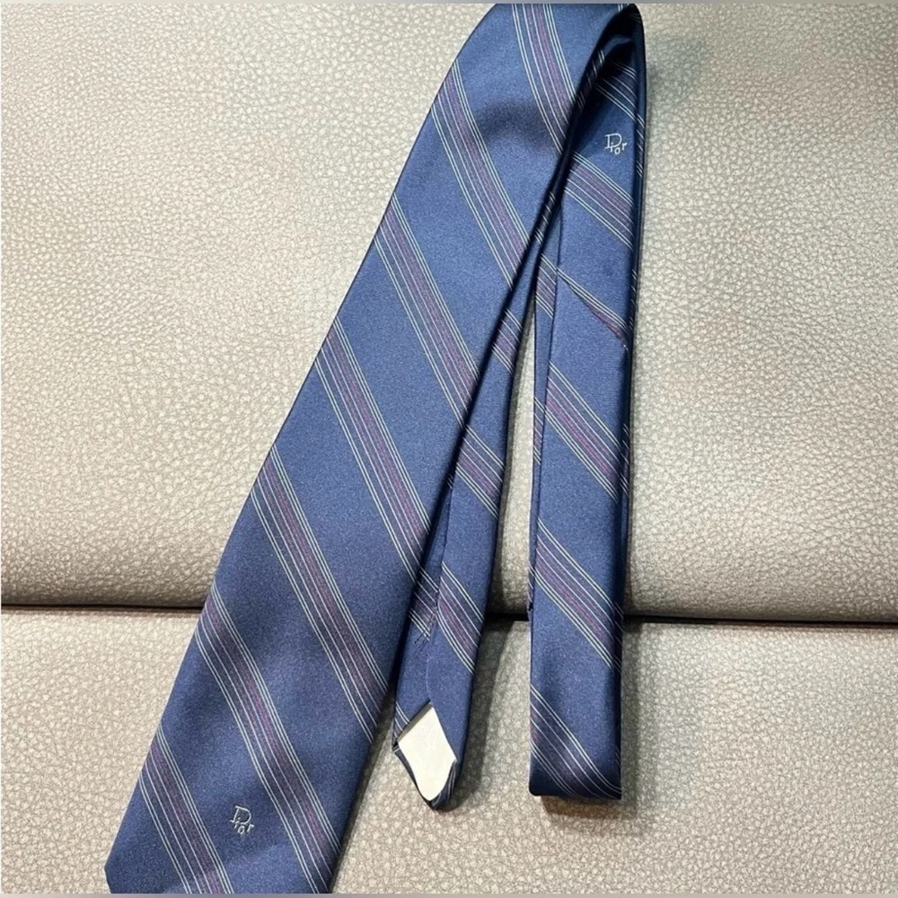 Vintage Christian Dior   Blue and Red Striped Tie